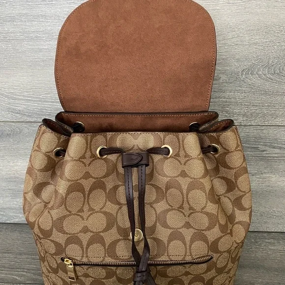 Coach Suede Kleo khaki multi backpack bagwomen signature - Picture 9 of 13
